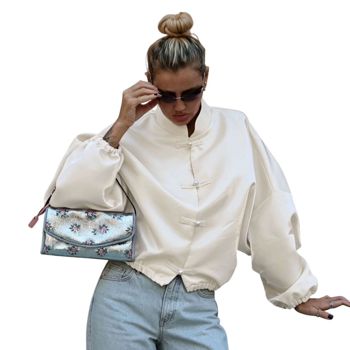 Women’s Satin Cropped Bomber Jacket