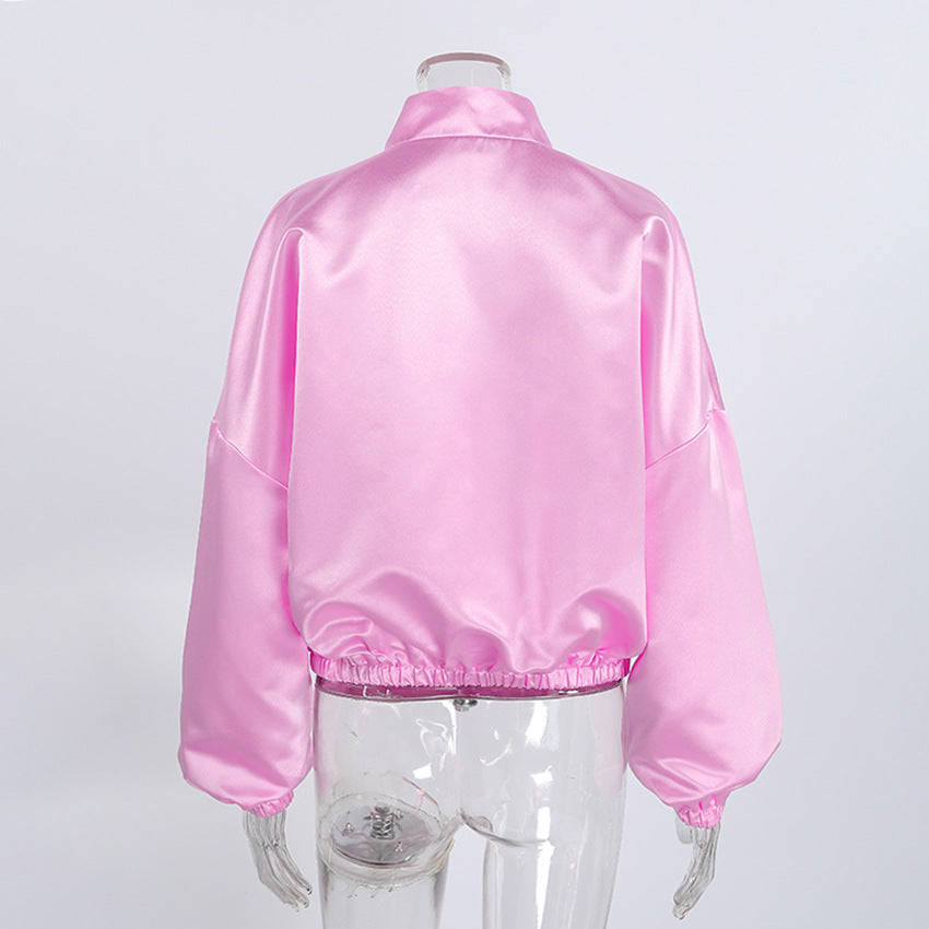 Women’s Satin Cropped Bomber Jacket