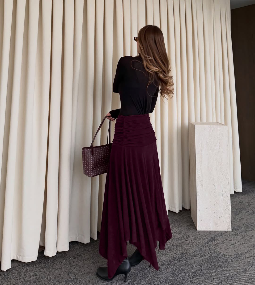 Women’s Ruched High Waist Maxi Skirt
