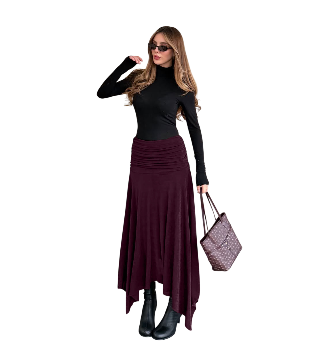 Women’s Ruched High Waist Maxi Skirt