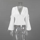 Women’s V Neck Ruched Long Sleeve Top