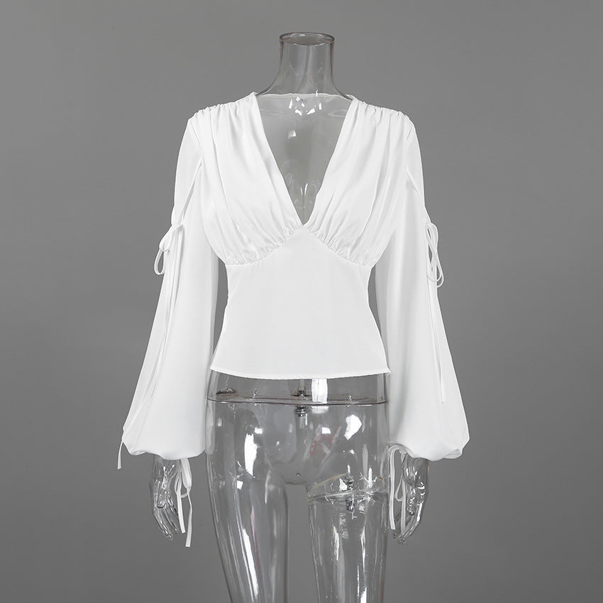 Women’s V Neck Ruched Long Sleeve Top