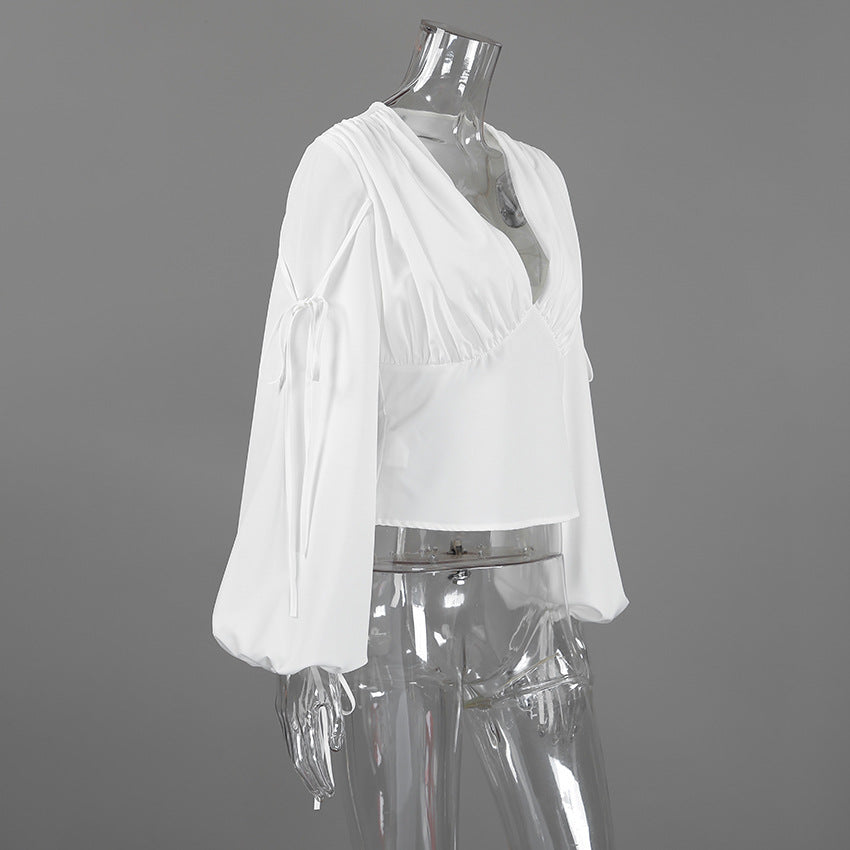 Women’s V Neck Ruched Long Sleeve Top