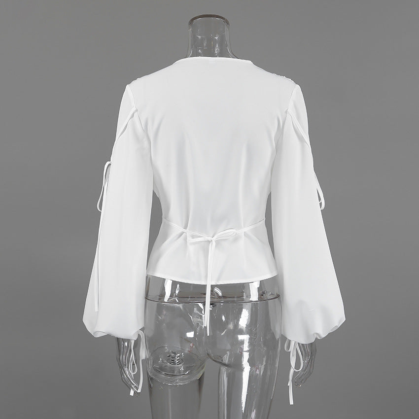 Women’s V Neck Ruched Long Sleeve Top