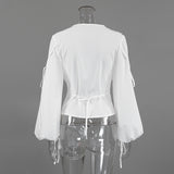 Women’s V Neck Ruched Long Sleeve Top