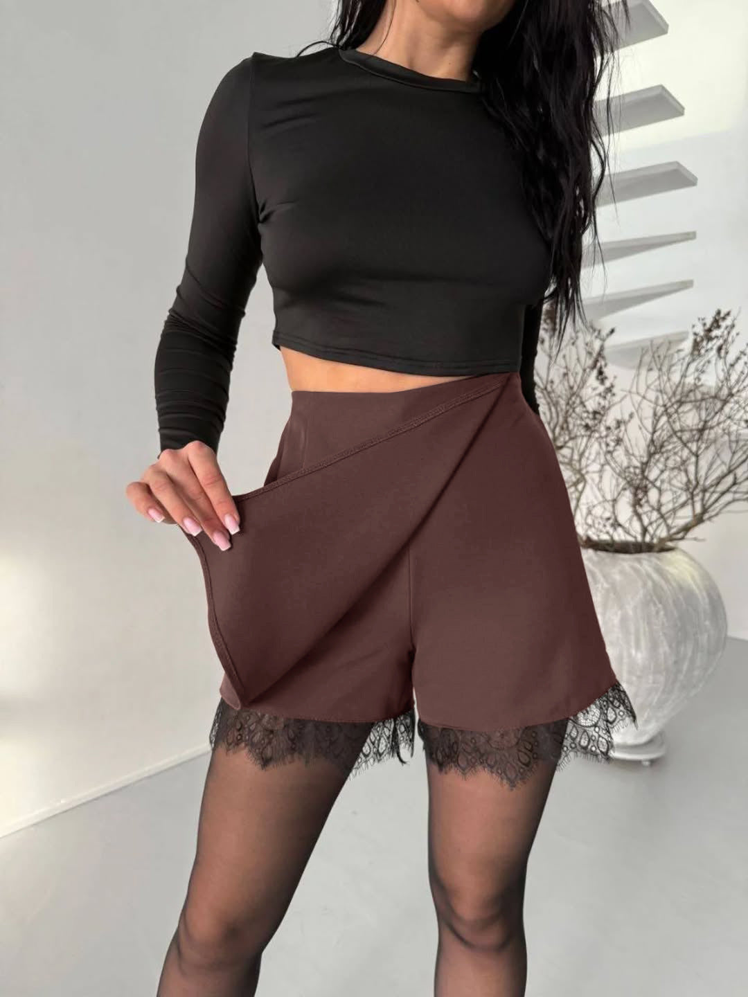Women’s Mini Skirt with Lace Trim Shorts