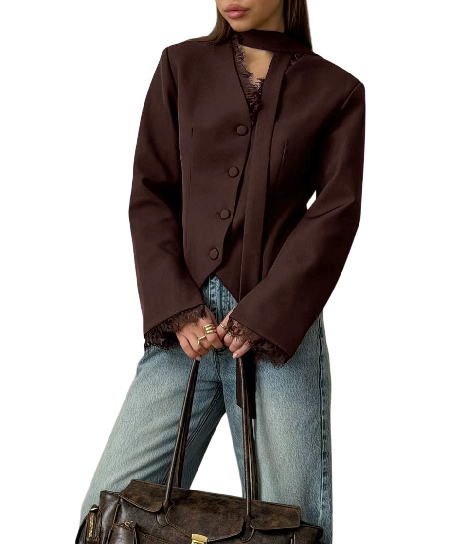 Women’s Lace Trim Button Front Blazer