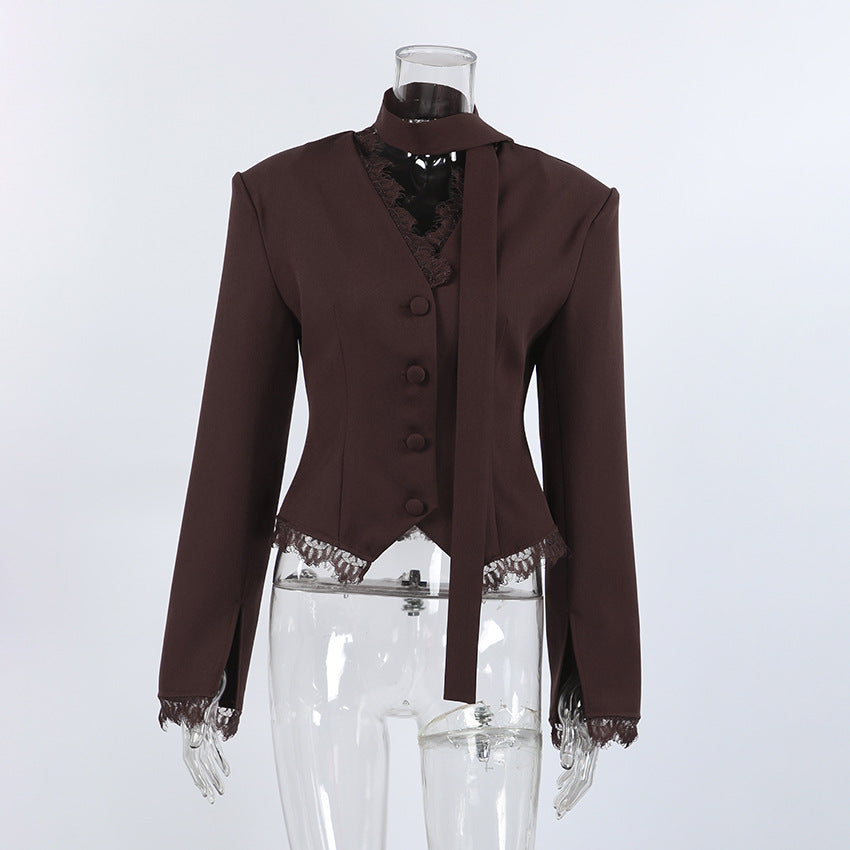 Women’s Lace Trim Button Front Blazer