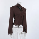 Women’s Lace Trim Button Front Blazer