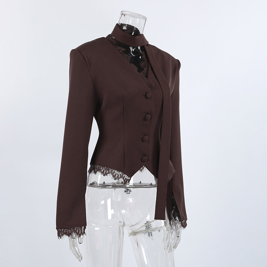 Women’s Lace Trim Button Front Blazer