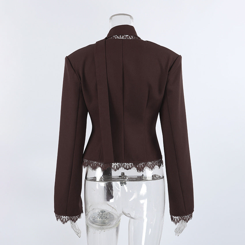 Women’s Lace Trim Button Front Blazer