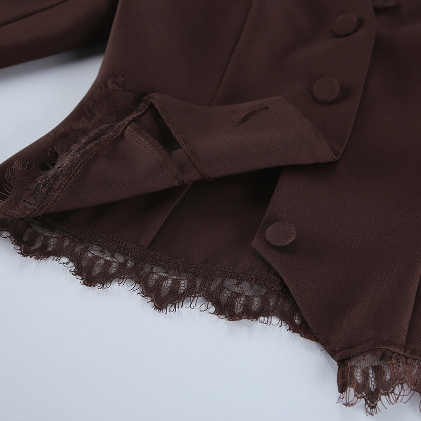 Women’s Lace Trim Button Front Blazer
