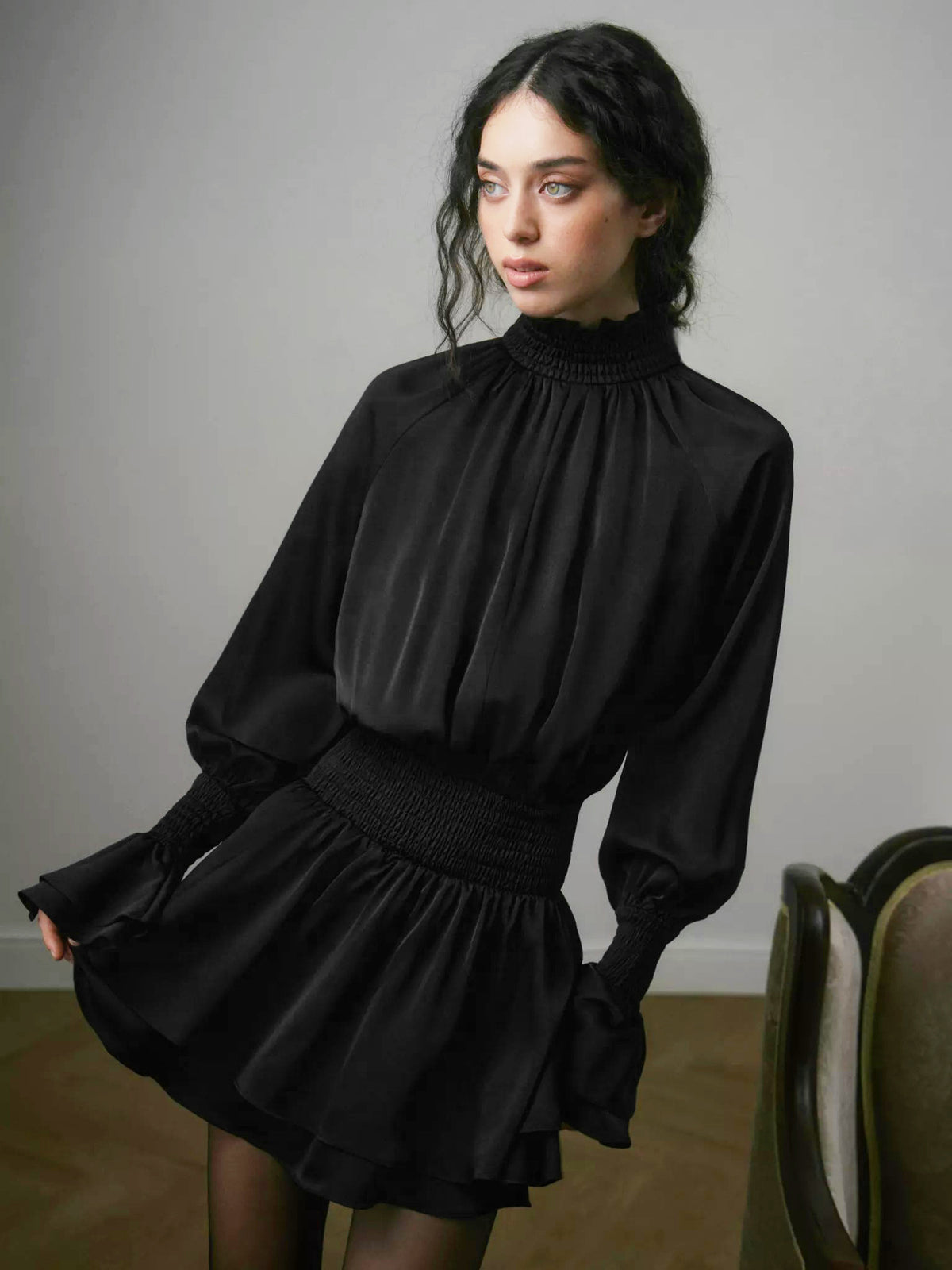 Women’s High Neck Long Sleeve Mini Dress