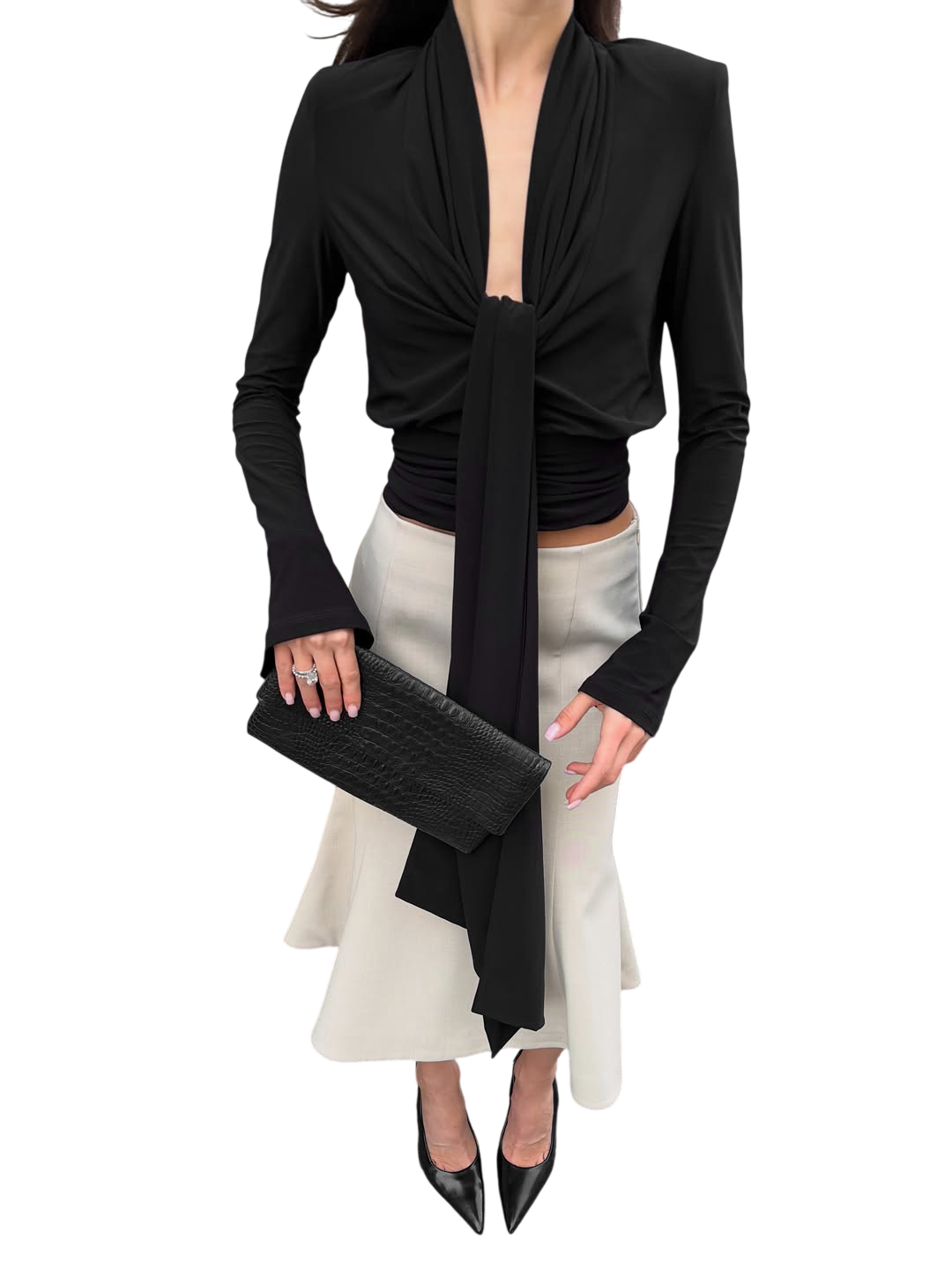 Women’s Long Sleeve Tie Front Ruched Top