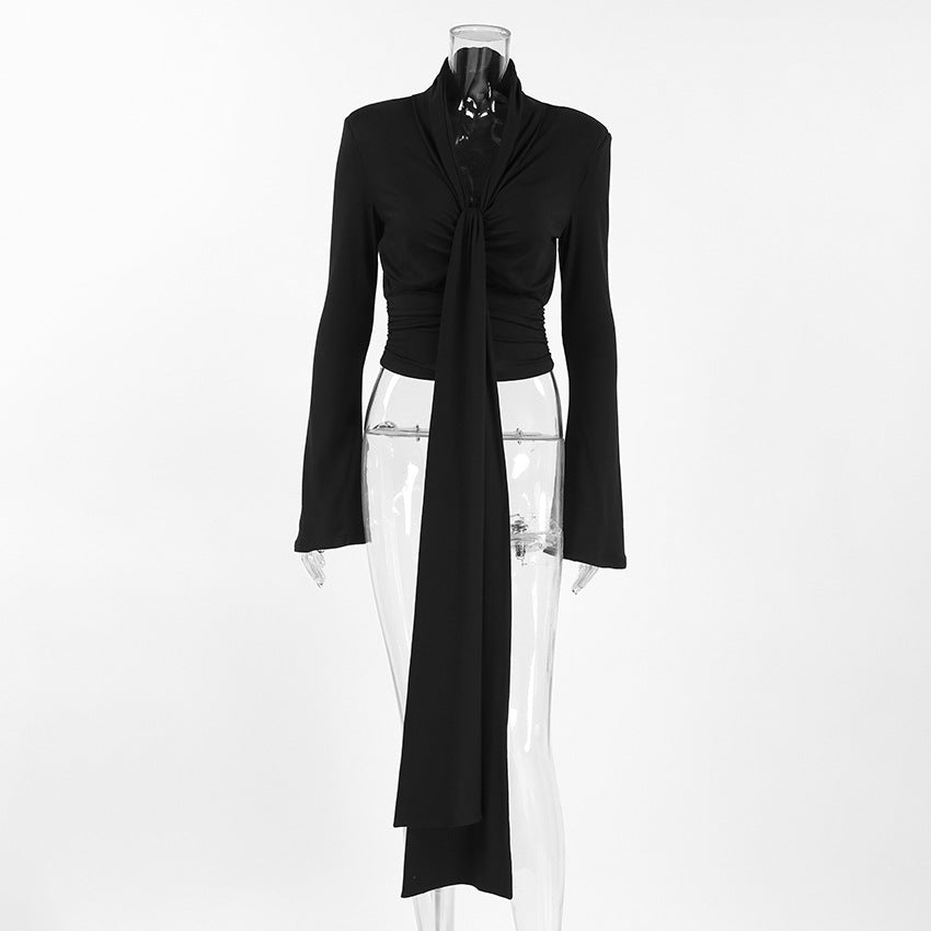 Women’s Long Sleeve Tie Front Ruched Top