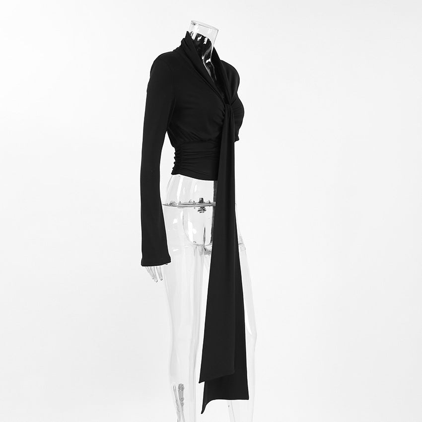 Women’s Long Sleeve Tie Front Ruched Top