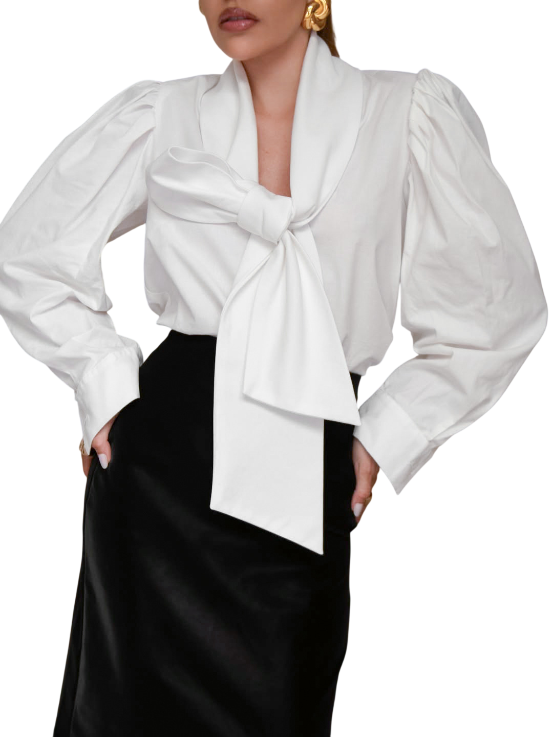 Women’s Tie Front Puff Sleeve Blouse
