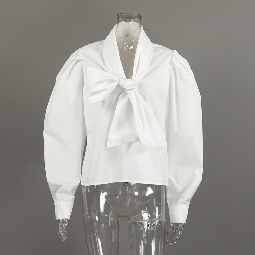 Women’s Tie Front Puff Sleeve Blouse
