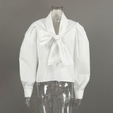 Women’s Tie Front Puff Sleeve Blouse