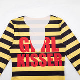 Women’s Striped Graphic Print Long Sleeve Fitted Crop Top
