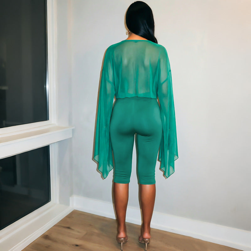 Women’s Stylish Draped Neck Long Sleeve Bodycon Jumpsuit Set