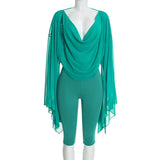 Women’s Stylish Draped Neck Long Sleeve Bodycon Jumpsuit Set