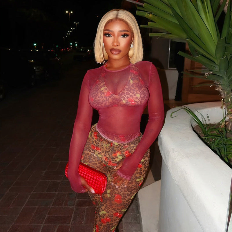 Women’s 3 Piece Printed Mesh Top Skirt and Inner Set