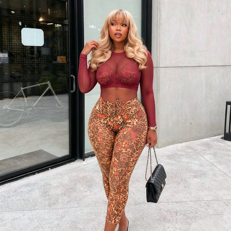 Women’s 3 Piece Printed Mesh Top Skirt and Inner Set