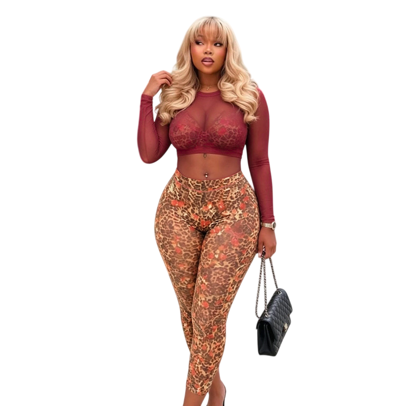 Women’s 3 Piece Printed Mesh Top Skirt and Inner Set