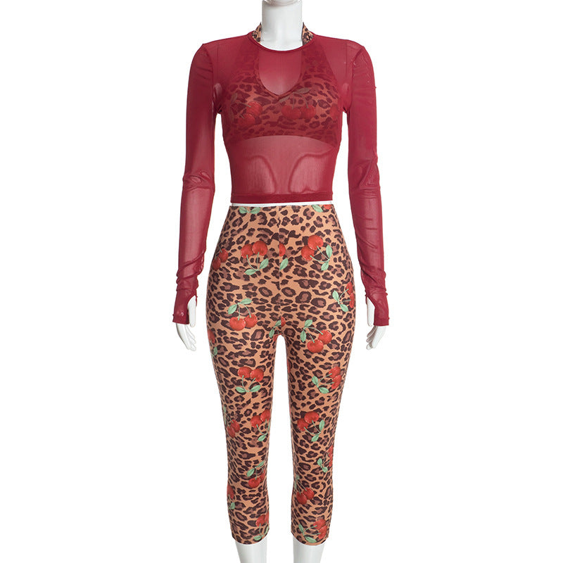 Women’s 3 Piece Printed Mesh Top Skirt and Inner Set
