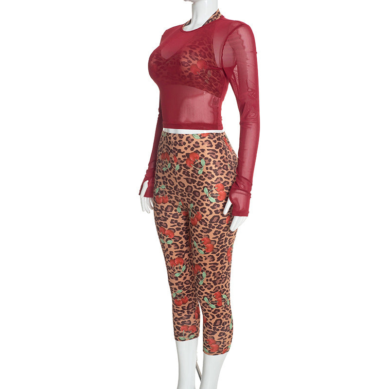 Women’s 3 Piece Printed Mesh Top Skirt and Inner Set