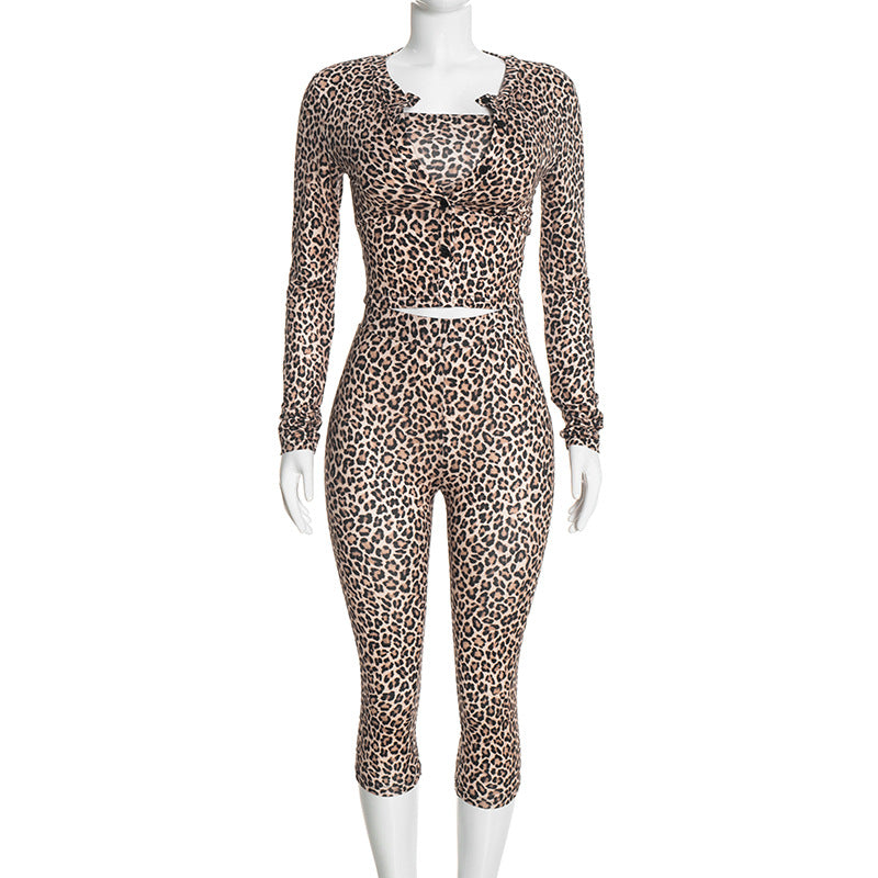 Women’s 3 Piece Printed Crop Top Jacket and Pants Set