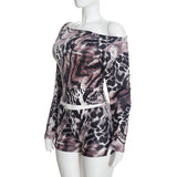 Women’s 2 Piece Printed Off Shoulder Crop Top and Shorts Set