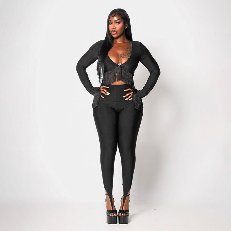 Women’s 2 Piece Long Sleeve Crop Top and High Waist Leggings Set