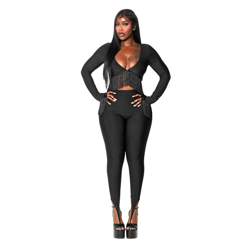 Women’s 2 Piece Long Sleeve Crop Top and High Waist Leggings Set