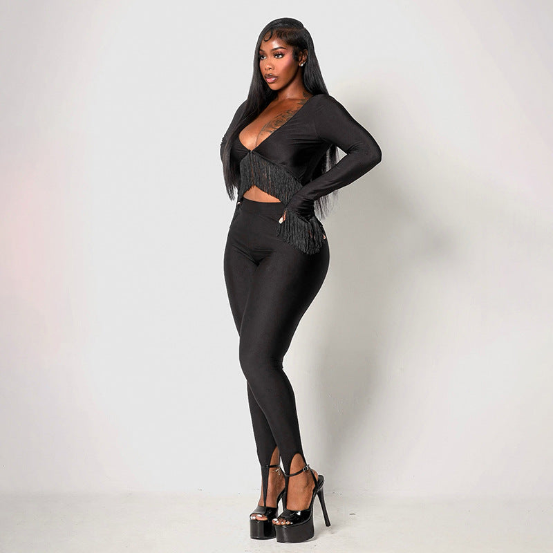 Women’s 2 Piece Long Sleeve Crop Top and High Waist Leggings Set