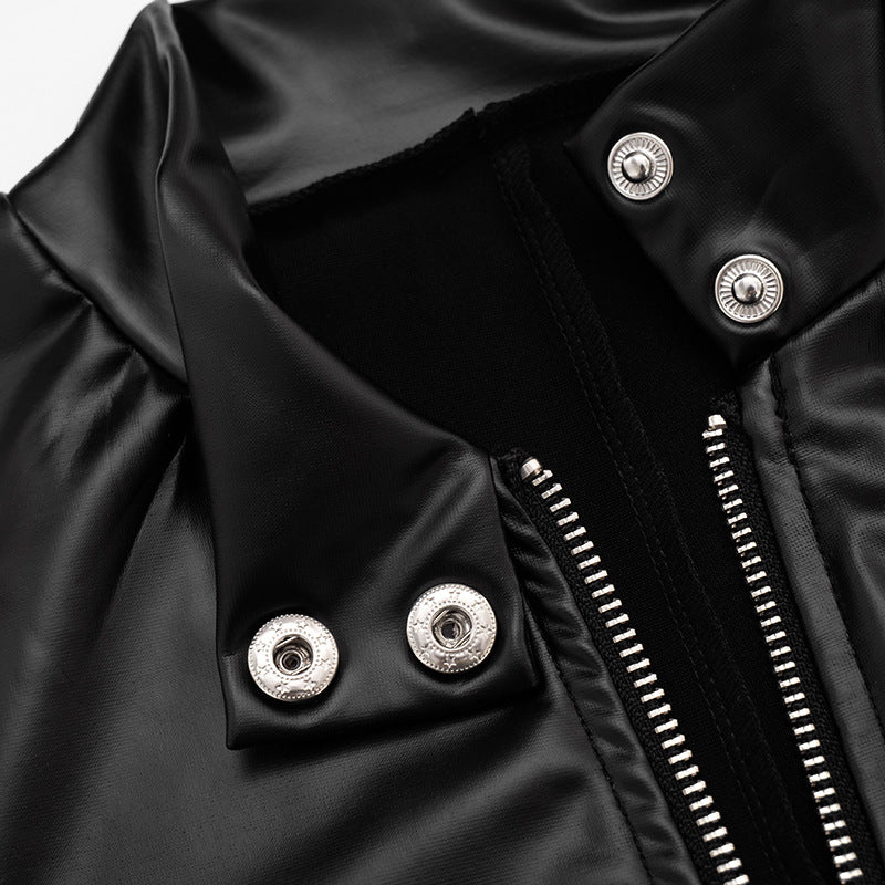 Women’s Long Sleeve Zipper Front Fitted Faux Leather Romper