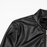 Women’s Long Sleeve Zipper Front Fitted Faux Leather Romper