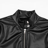 Women’s Long Sleeve Zipper Front Fitted Faux Leather Romper