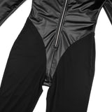 Women’s Long Sleeve Zip Front Slim Fit Faux Leather Jumpsuit
