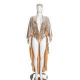 Women’s Sequin Hooded Cape Romper with Flared Sleeve Partywear
