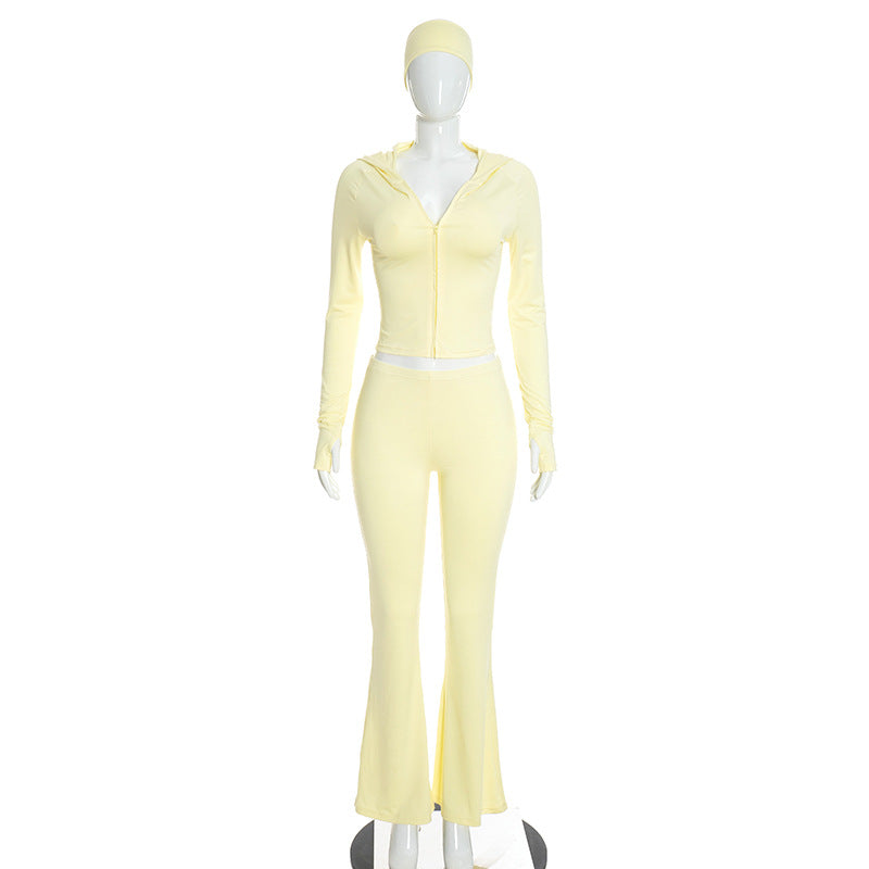 Women’s Long Sleeve Zip Up Hoodie Top and Flared Pants Set