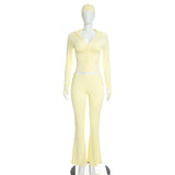 Women’s Long Sleeve Zip Up Hoodie Top and Flared Pants Set