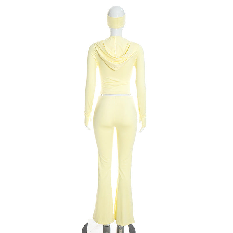 Women’s Long Sleeve Zip Up Hoodie Top and Flared Pants Set