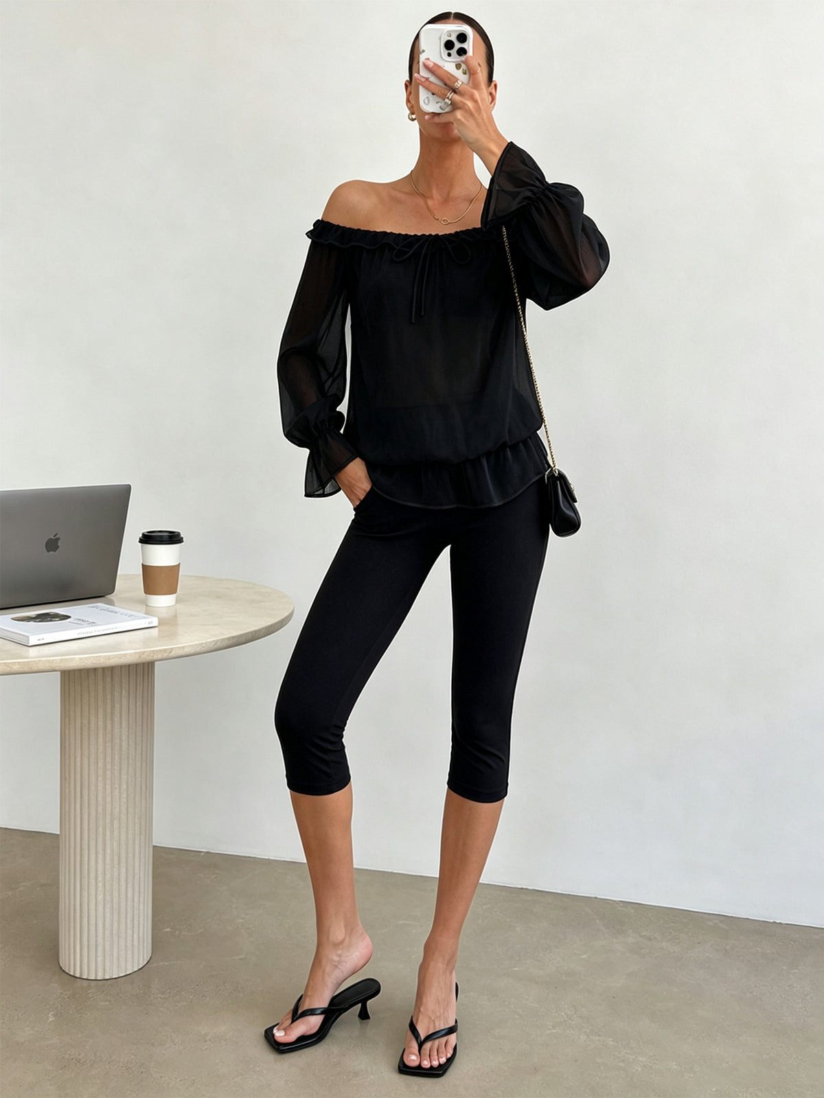 Women’s Off Shoulder Ruffle Long Sleeve Blouse Top