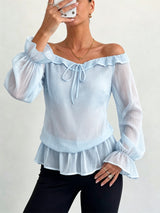 Women’s Off Shoulder Ruffle Long Sleeve Blouse Top