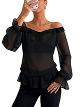 Women’s Off Shoulder Ruffle Long Sleeve Blouse Top