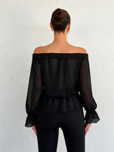 Women’s Off Shoulder Ruffle Long Sleeve Blouse Top