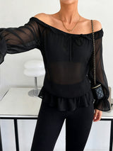 Women’s Off Shoulder Ruffle Long Sleeve Blouse Top