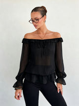 Women’s Off Shoulder Ruffle Long Sleeve Blouse Top